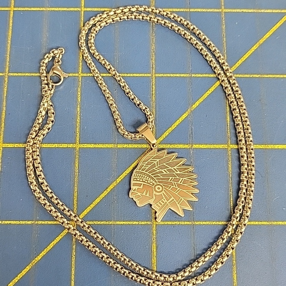 Indian Head 1" Silver Tone 23" Necklace